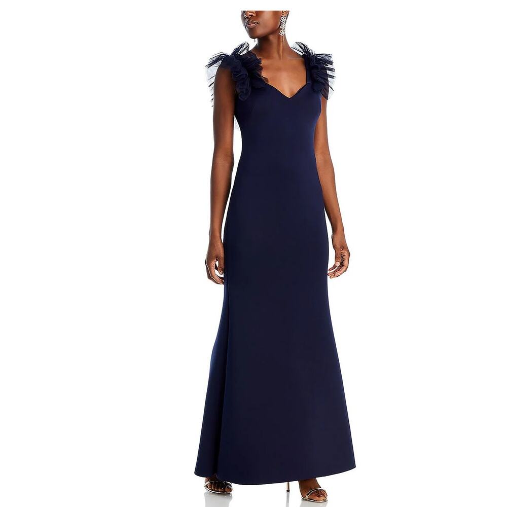 Eliza J Ruffle-Shoulder Scuba Gown Evening Dress, Plus 18W, Navy Blue New $188 - Picture 4 of 8